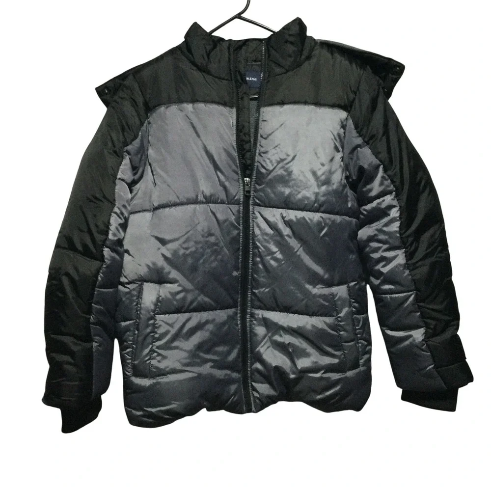 Calvin Klein Jeans Kids Puffer Jacket Black Gray Hooded Size L 14 16 Winter Warm